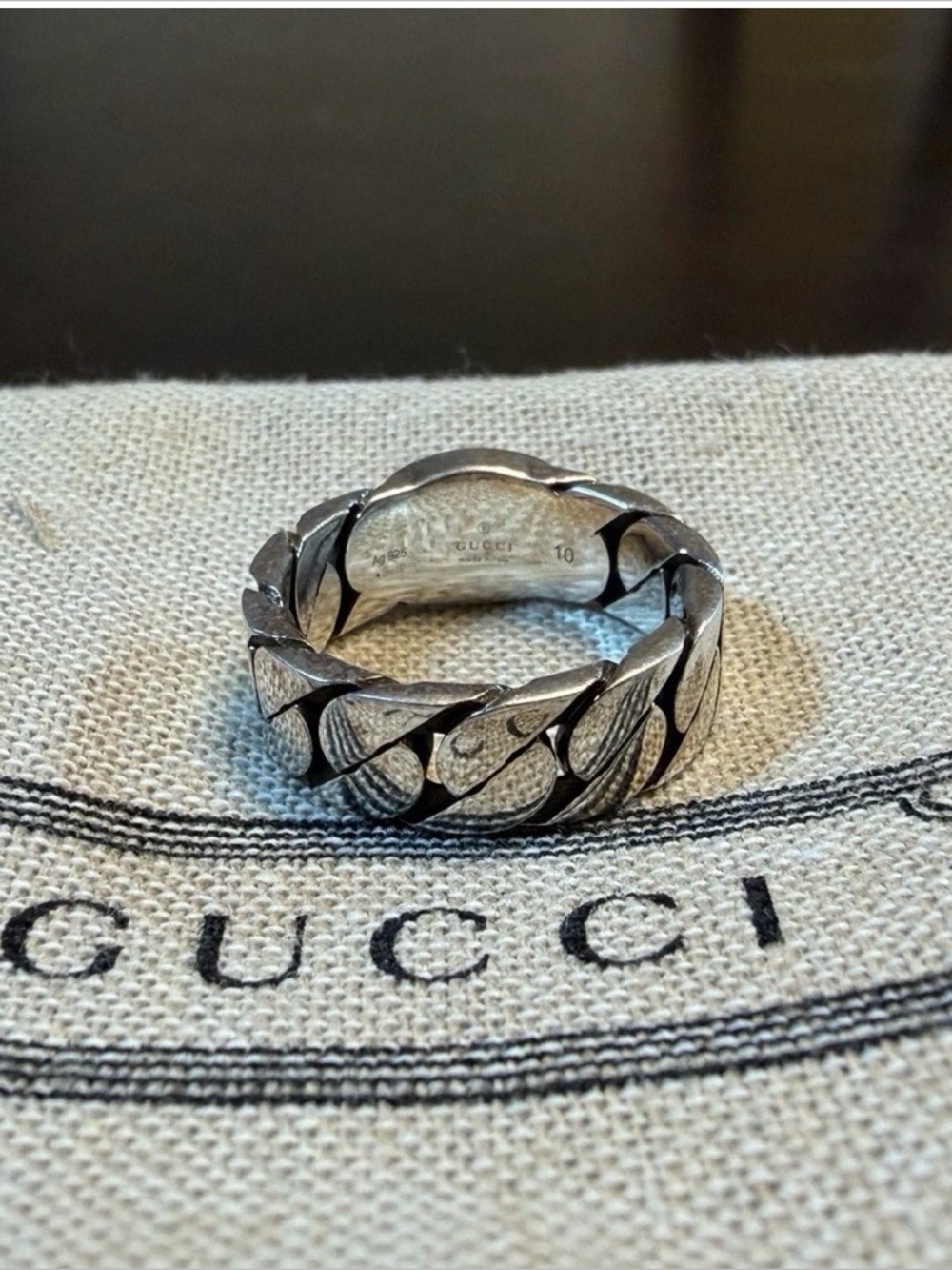 New Authentic Gucci GG Green Logo Ring Size IT 10 / US 5.25 - Picture 9 of 13